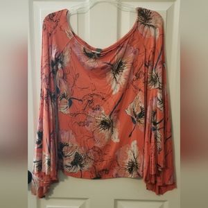 We the Free orange floral print top with bell sleeves